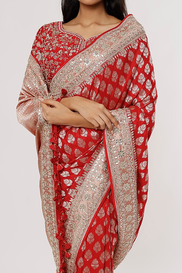 Red Embroidered Handwoven Reception Saree Set by Anita Dongre at Pernia's Pop Up Shop