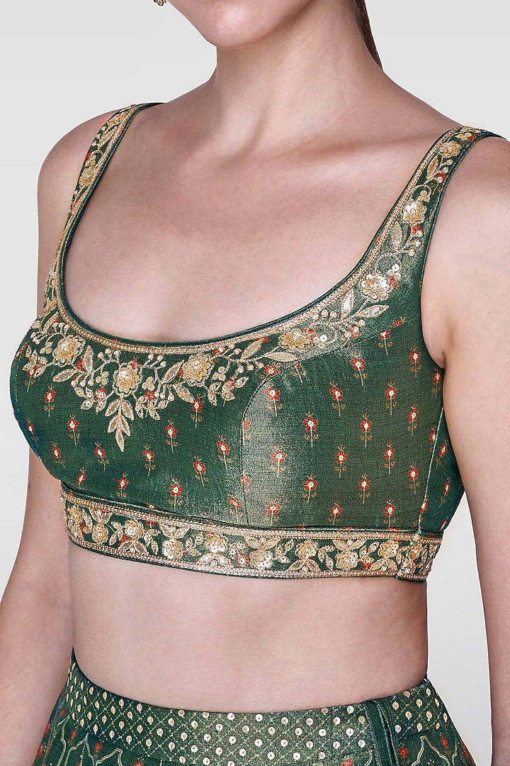 Emerald Green Floral Printed Wedding Lehenga Set by Anita Dongre at Pernia's Pop Up Shop
