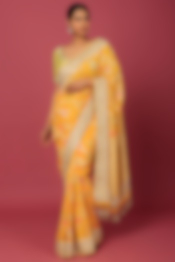 Orange Bemberg Georgette Embroidered Saree Set by Anita Dongre