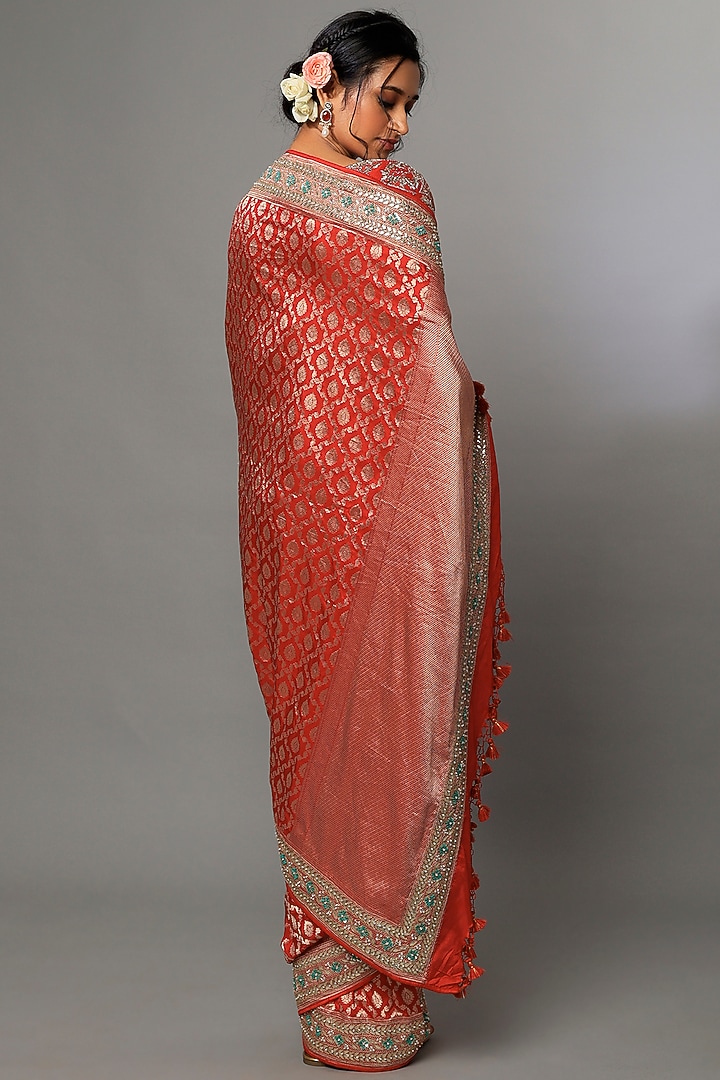 Red Handwoven Embroidered Reception Saree Set by Anita Dongre at Pernia's Pop Up Shop