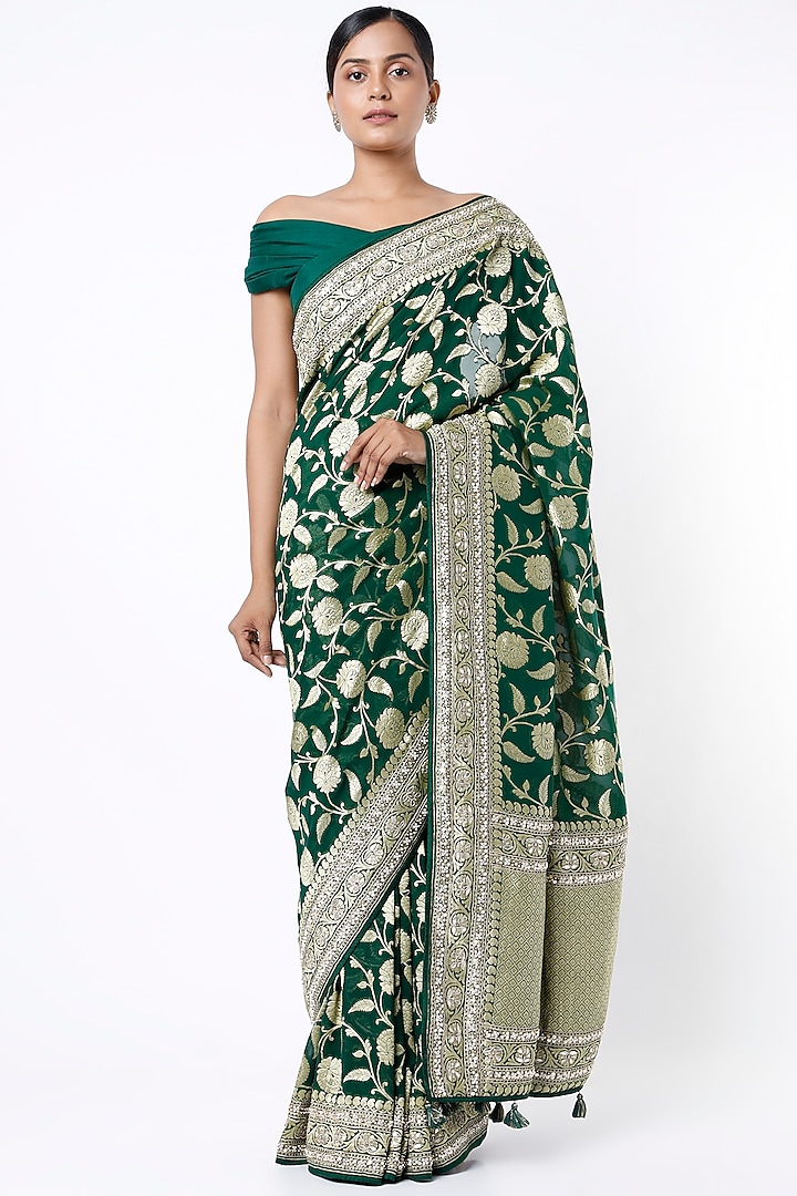Green Hand Embroidered Saree Set by Anita Dongre
