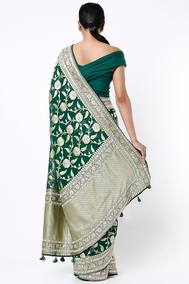 Green Hand Embroidered Wedding Saree Set by Anita Dongre at Pernia's Pop Up Shop