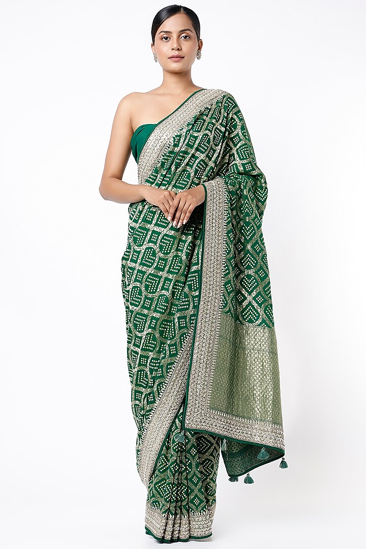 Green Gota Patti Hand Embroidered Saree Set by Anita Dongre