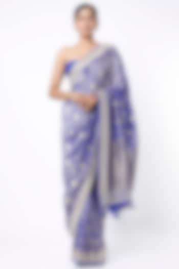 Electric Blue Hand Embroidered Saree Set by Anita Dongre