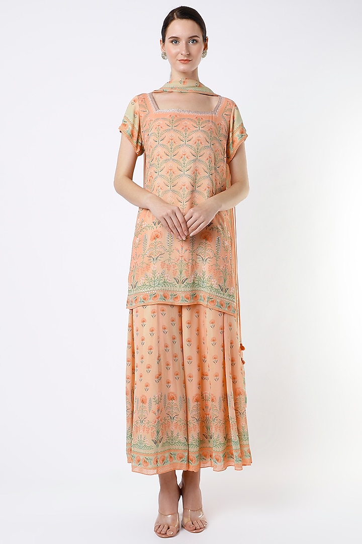 Peach Floral Embroidered Sharara Set by Anita Dongre