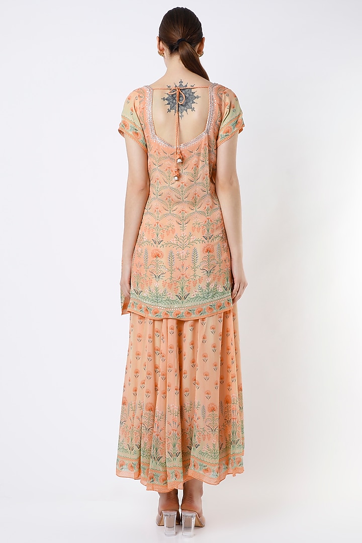 Peach Floral Embroidered Party Wear Sharara Set by Anita Dongre at Pernia's Pop Up Shop