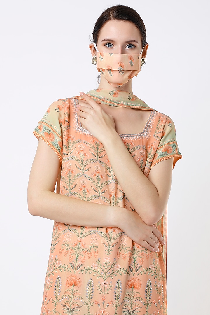 Peach Floral Embroidered Party Wear Sharara Set by Anita Dongre at Pernia's Pop Up Shop