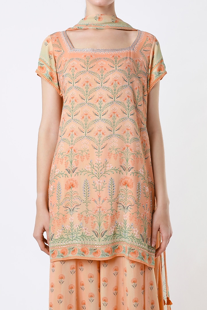 Peach Floral Embroidered Party Wear Sharara Set by Anita Dongre at Pernia's Pop Up Shop