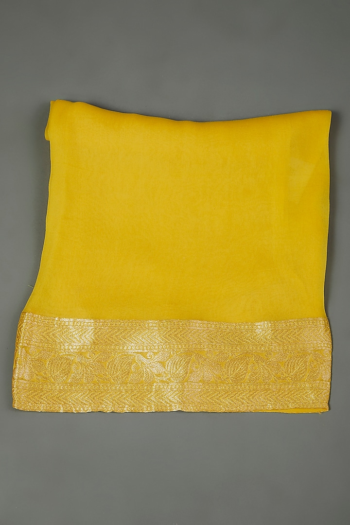 Yellow Bemberg Georgette Embroidered Reception Saree Set by Anita Dongre at Pernia's Pop Up Shop