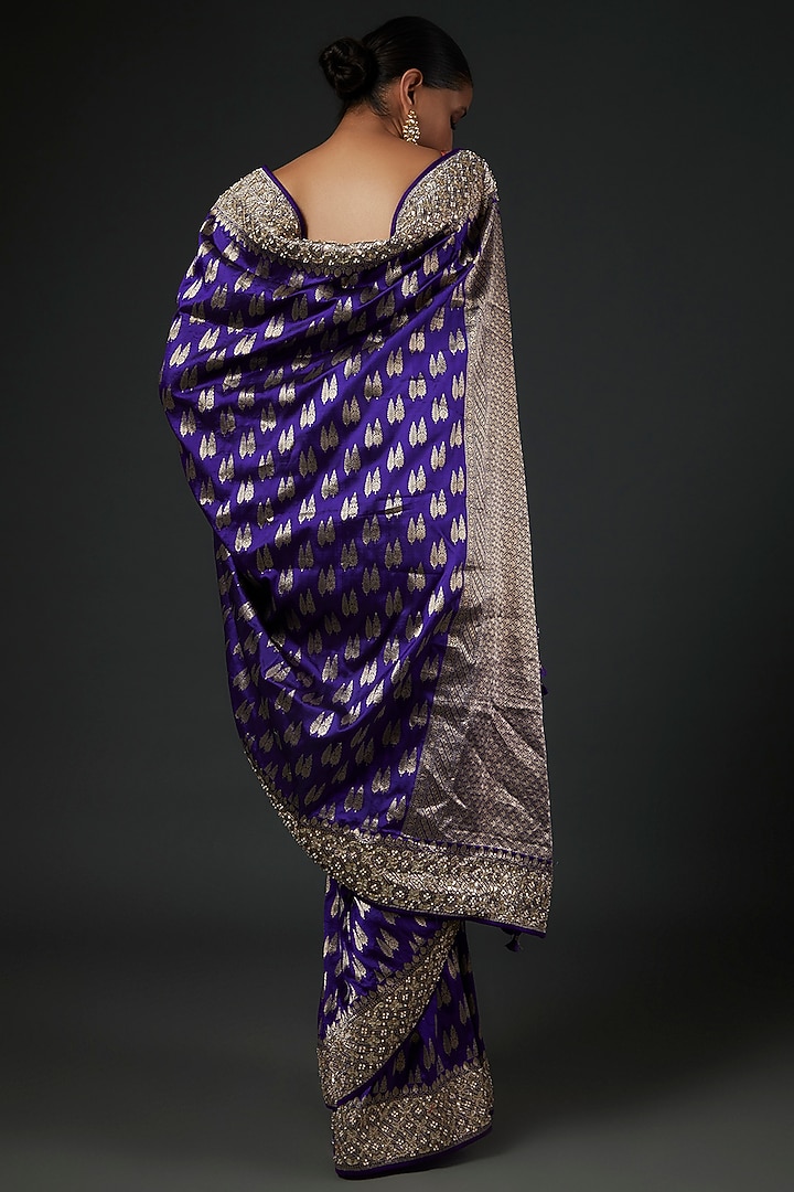 Electric Blue Banarasi Silk Hand Embroidered Reception Saree Set by Anita Dongre at Pernia's Pop Up Shop