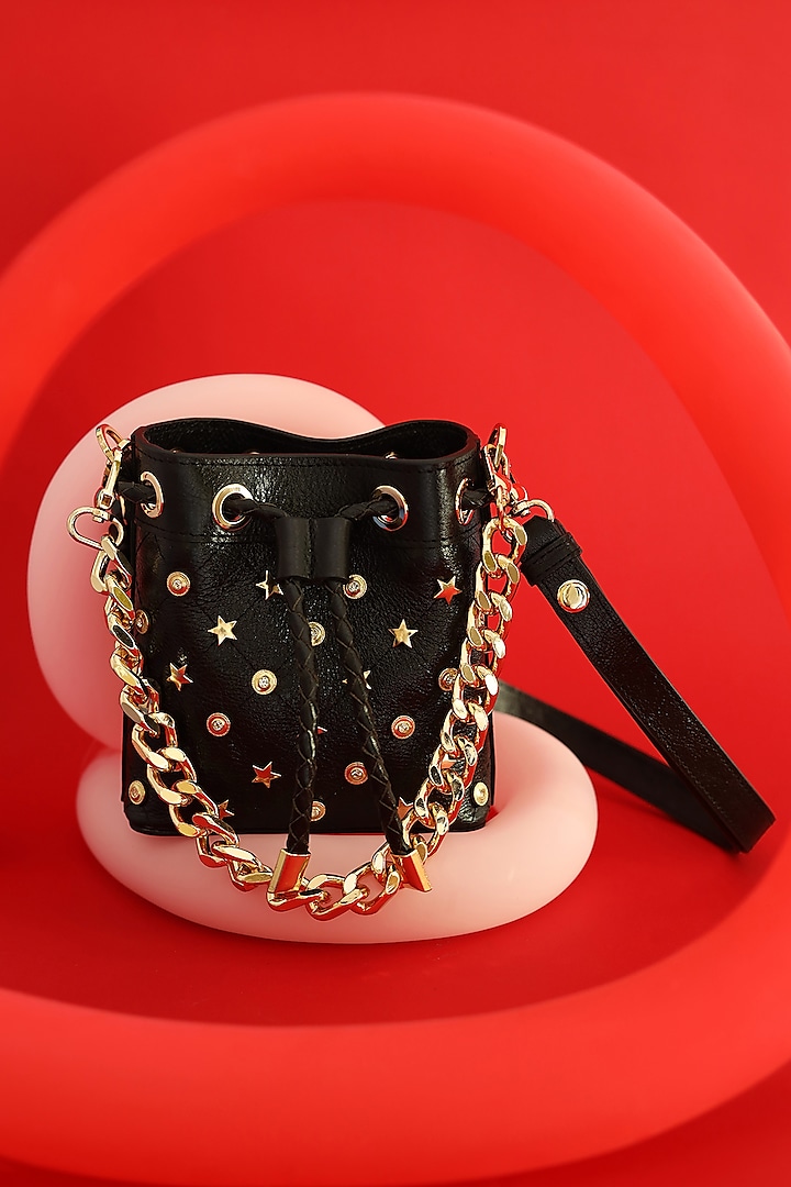 Black Leather Rockstar Bucket Bag by And Also