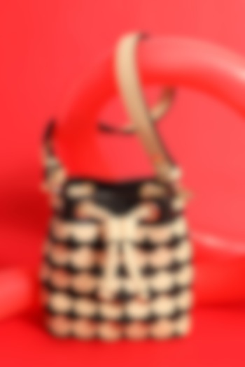Black & White Leather Chess Board Bucket Bag by And Also