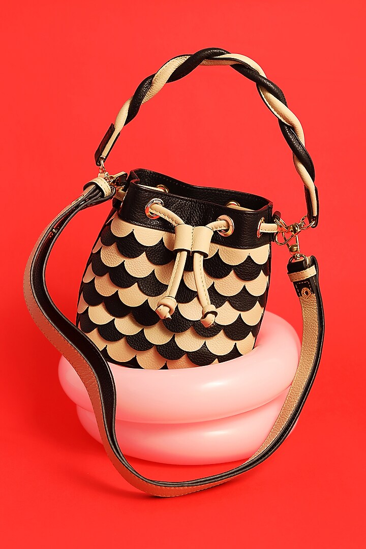 Black & White Leather Chess Board Bucket Bag by And Also at Pernia's Pop Up Shop