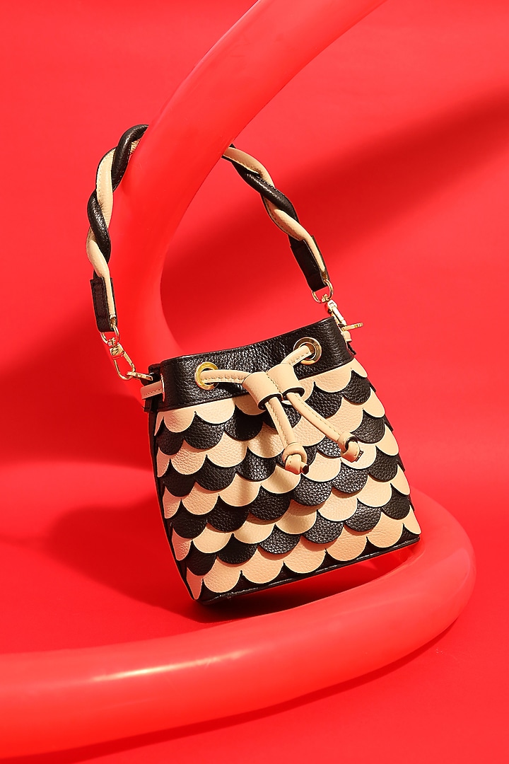 Black & White Leather Chess Board Bucket Bag by And Also at Pernia's Pop Up Shop