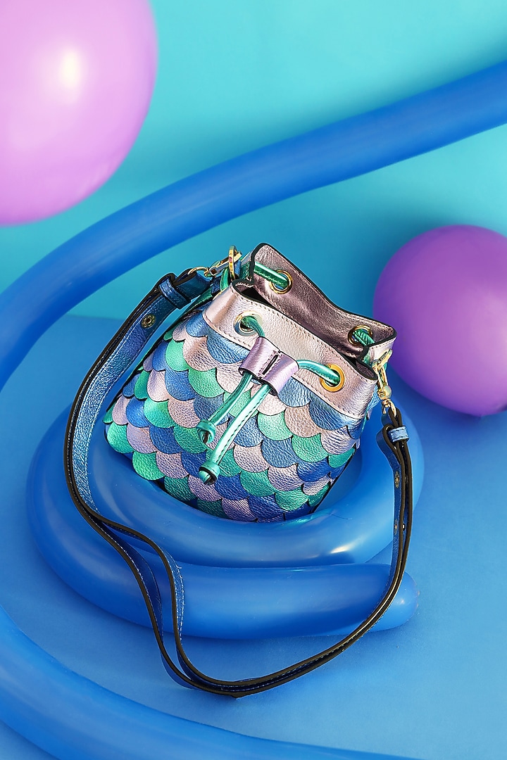 Multi-Colored Leather Mermaid Bucket Bag by And Also at Pernia's Pop Up Shop
