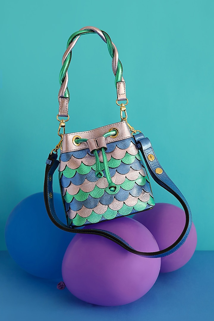 Multi-Colored Leather Mermaid Bucket Bag by And Also at Pernia's Pop Up Shop