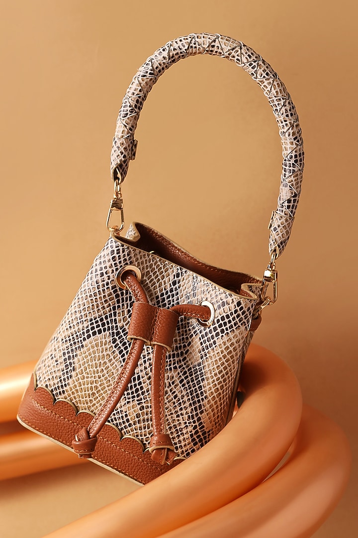 Multi-Colored Leather Printed Bucket Bag by And Also at Pernia's Pop Up Shop