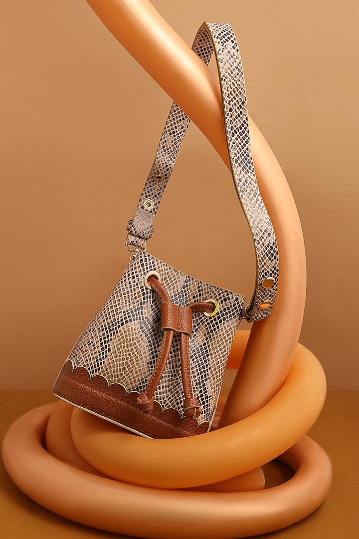 Multi-Colored Leather Printed Bucket Bag by And Also at Pernia's Pop Up Shop
