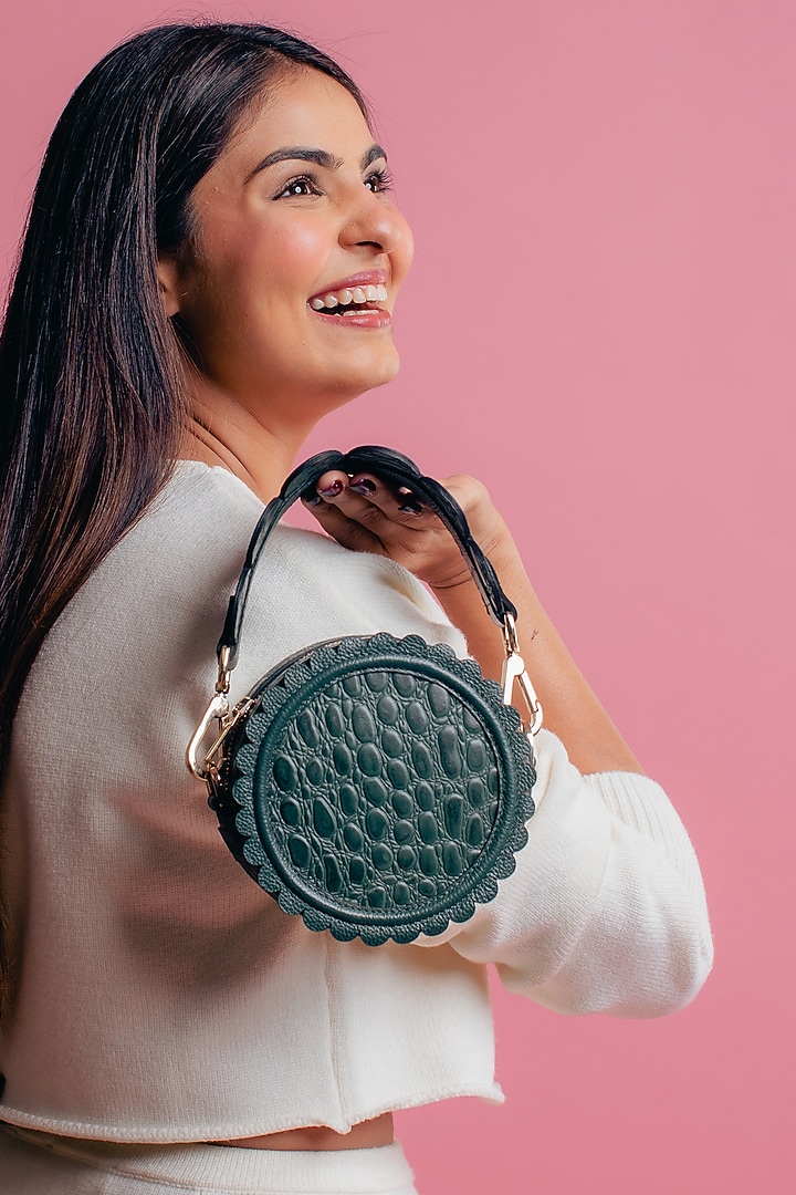 Emerald Leather Printed Mini Bag by And Also at Pernia's Pop Up Shop