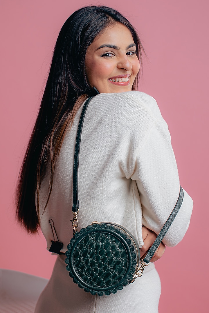 Emerald Leather Printed Mini Bag Design by And Also at Pernia's Pop Up
