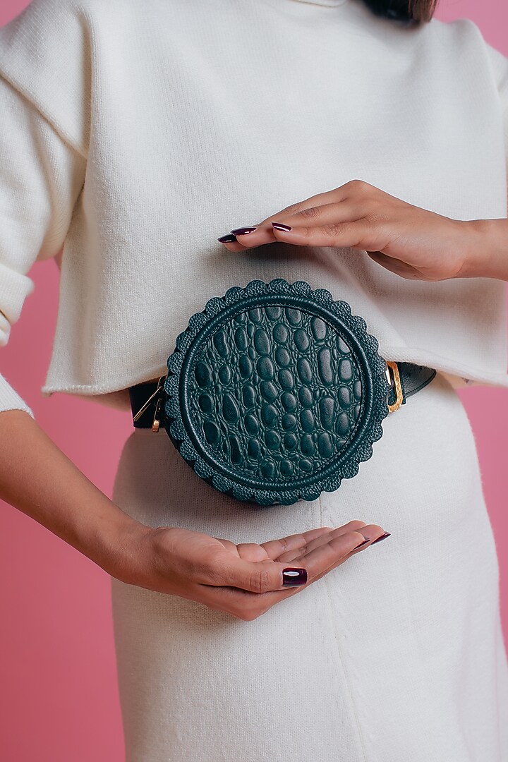 Emerald Leather Printed Mini Bag by And Also at Pernia's Pop Up Shop