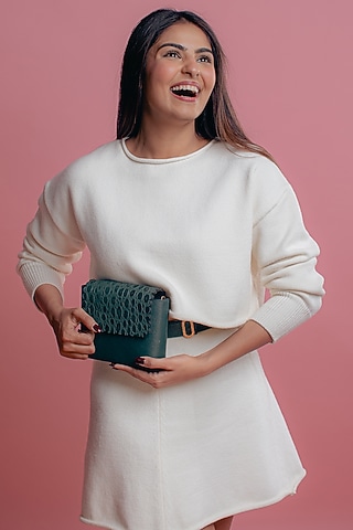 Emerald Leather Printed Curve Bag by And Also