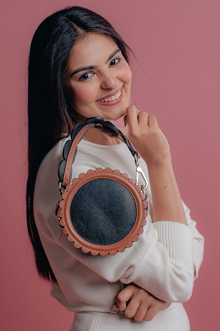Black & Tan Leather Printed Mini Bag by And Also at Pernia's Pop Up Shop