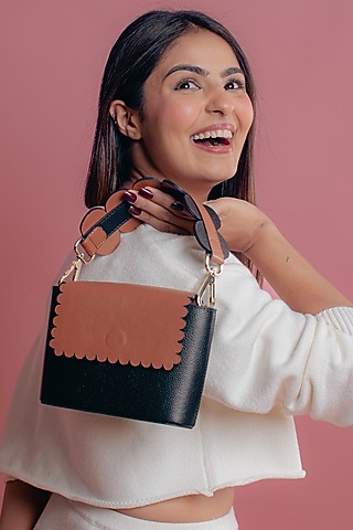 Black & Tan Leather Printed Curve Bag by And Also