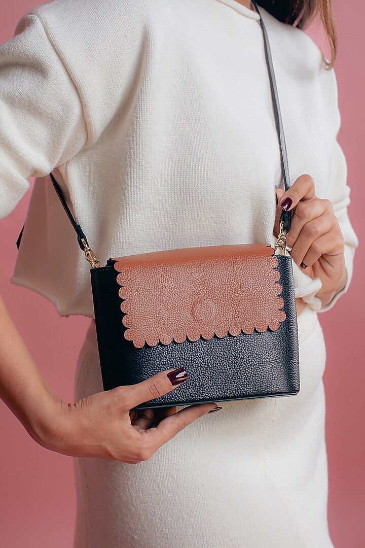Black & Tan Leather Printed Curve Bag by And Also at Pernia's Pop Up Shop