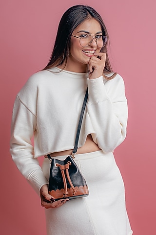Black & Tan Leather Printed Bucket Bag by And Also