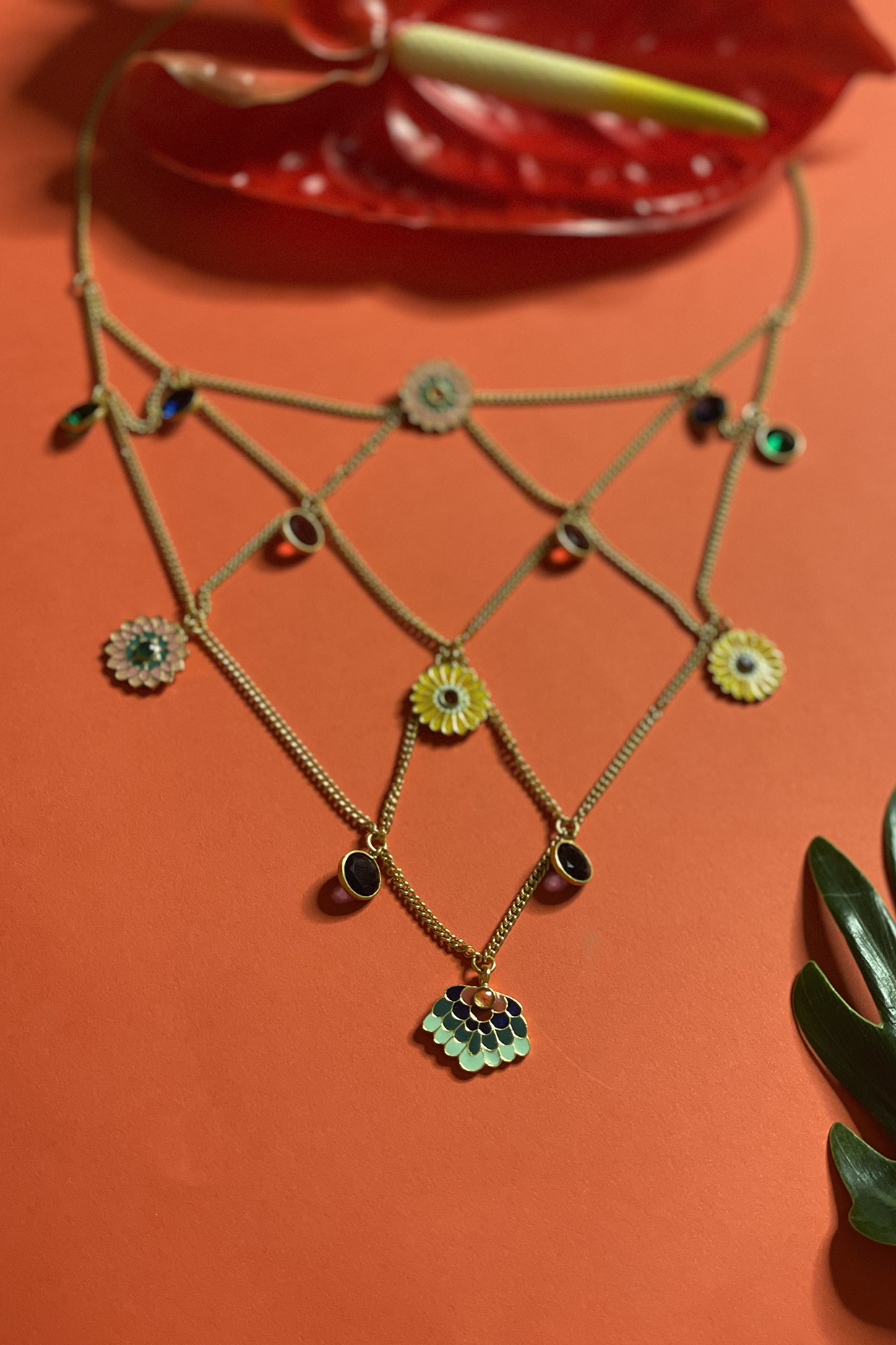 Gold Finish Multi-Colored Enameled Necklace by And Also