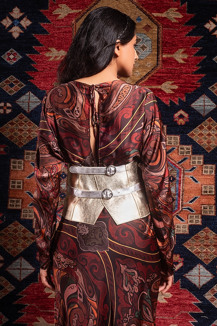 Gold & Silver Leather Curved Belt by And Also at Pernia's Pop Up Shop