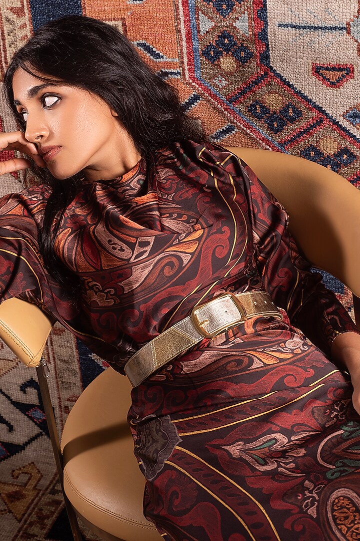 Gold & Bronze Leather Paneled Belt by And Also at Pernia's Pop Up Shop