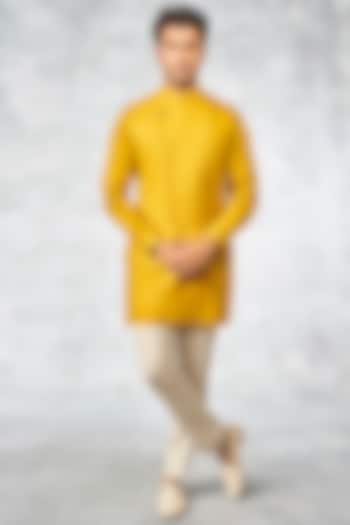 Mustard Linen Flax Bundi Jacket by Anita Dongre Men