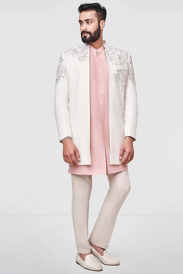 Off White Embroidered Bandhgala Jacket by Anita Dongre Men