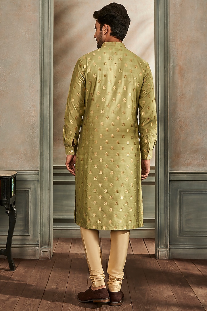 Sage Green Kurta Set With Motifs by Anita Dongre Men at Pernia's Pop Up Shop