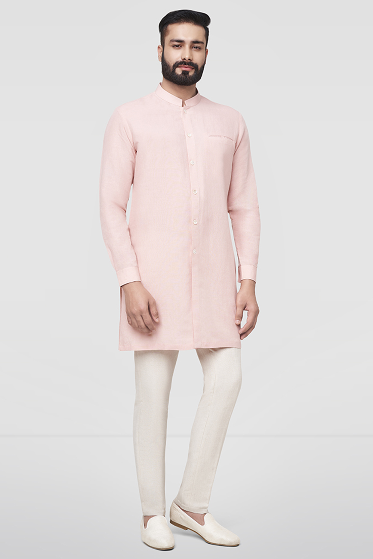 Blush Pink Short Kurta With Buttons by Anita Dongre Men