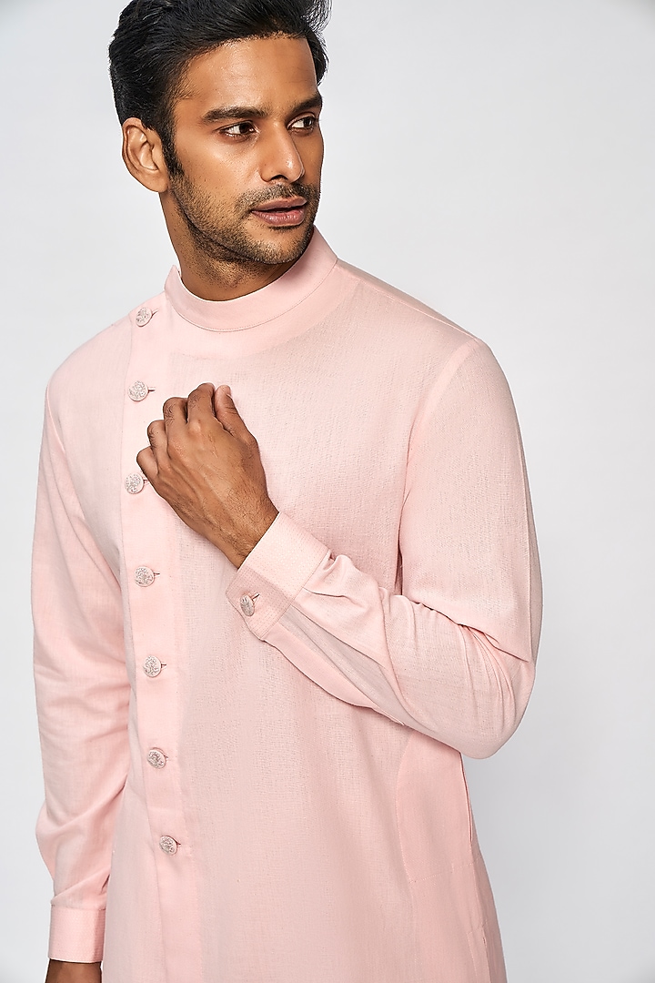 Pink Cotton Linen Kurta by Anita Dongre Men at Pernia's Pop Up Shop