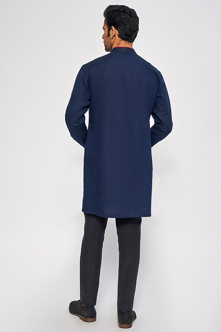 Navy Blue Cotton Kurta by Anita Dongre Men at Pernia's Pop Up Shop