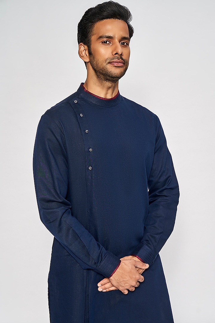 Navy Blue Cotton Kurta by Anita Dongre Men at Pernia's Pop Up Shop