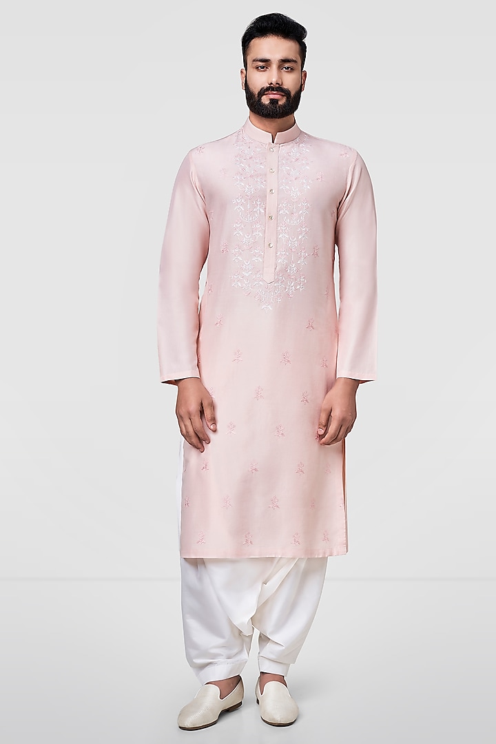 Blush Pink Embroidered A-Line Kurta by Anita Dongre Men