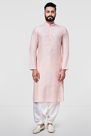 Blush Pink Embroidered A-Line Kurta by Anita Dongre Men