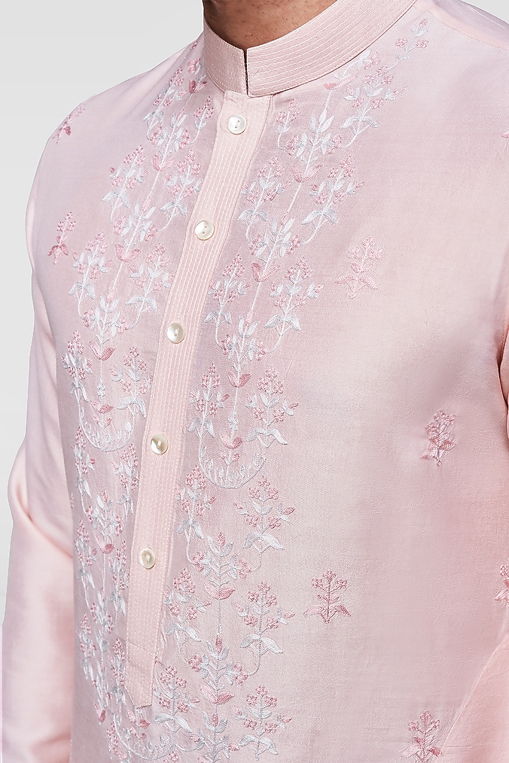 Blush Pink Embroidered A-Line Kurta by Anita Dongre Men at Pernia's Pop Up Shop