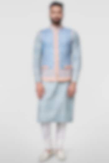 Powder Blue Kurta Set With Bundi Jacket by Anita Dongre Men