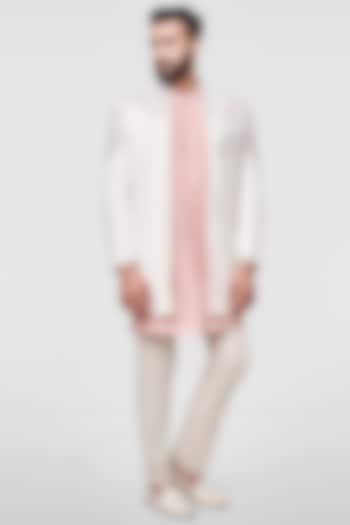 Pink Kurta Set With Embroidered Jacket by Anita Dongre Men