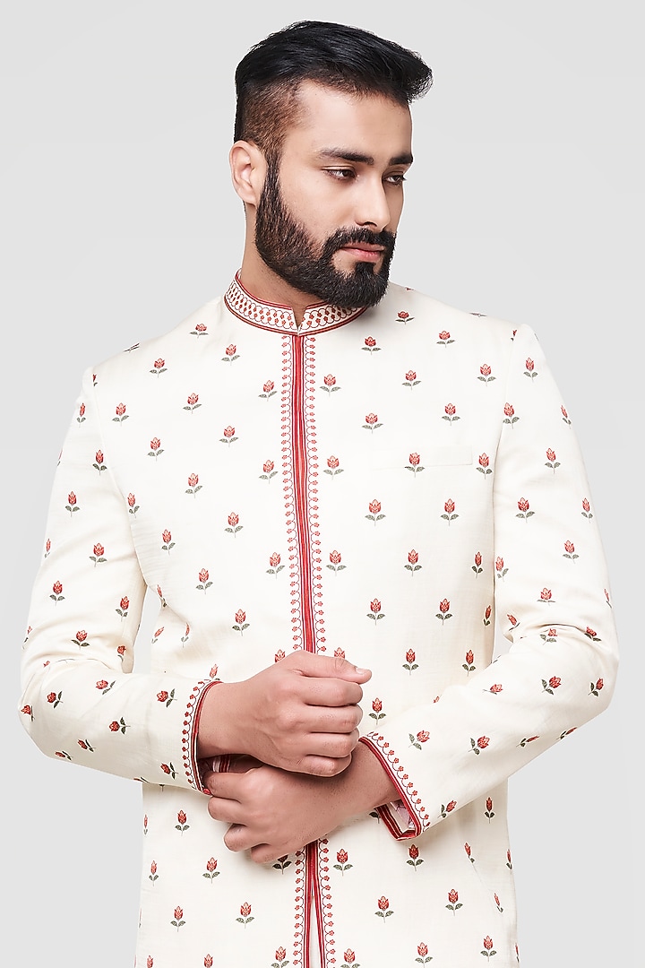 Off White Printed Groom Sherwani Set by Anita Dongre Men at Pernia's Pop Up Shop
