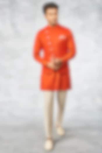 Orange Kurta Set With Bundi Jacket by Anita Dongre Men