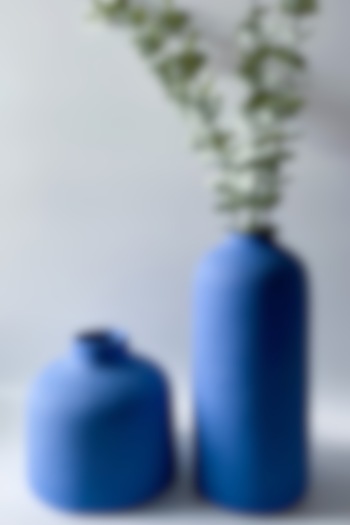 Blue Ceramic Matte Finished Vase (Set Of 2) by andneat
