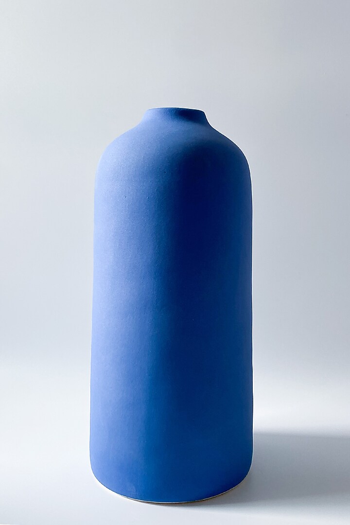 Blue Ceramic Matte Finished Vase (Set Of 2) by andneat at Pernia's Pop Up Shop