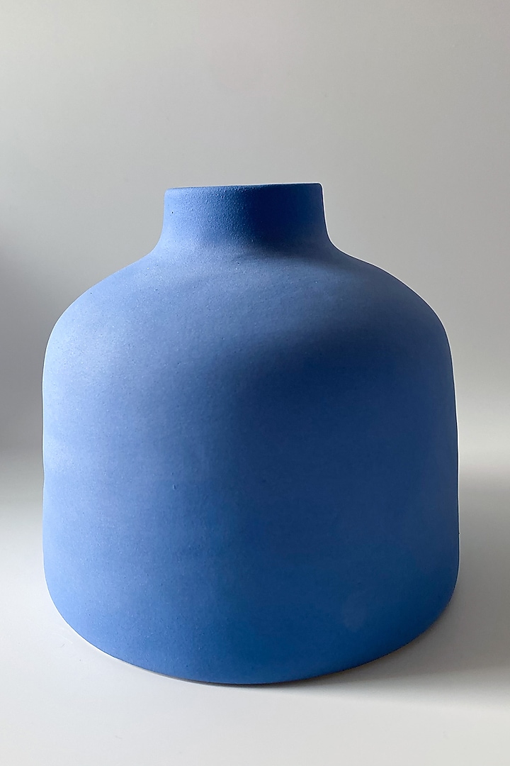 Blue Ceramic Matte Finished Vase (Set Of 2) by andneat at Pernia's Pop Up Shop